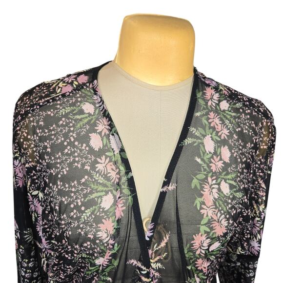 Willow + Root Womens XS Mesh Sheer Top Floral Faux Wrap Cover Up Topper Feminine - Picture 3 of 10